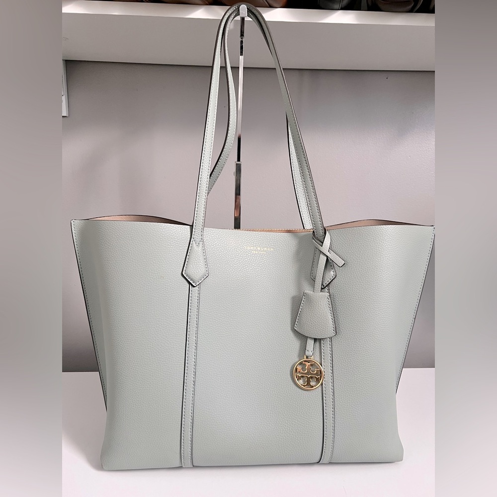 Tory Burch Perry Triple Compartment Tote Light Blue, Greenish Color